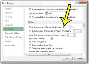 how to hide the recent documents list in excel 2013