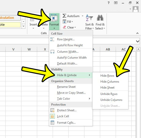 как скрыть строки или столбцы с помощью команд ленты Excel 2013