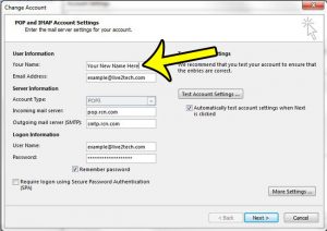 how to change the sent from name in outlook 2013
