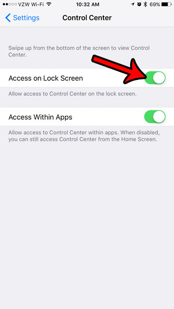 how to access the control center from the iphone lock screen