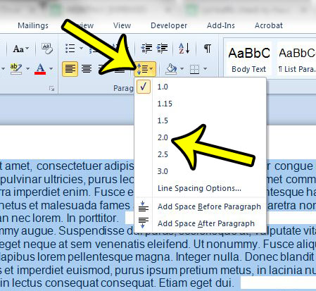 how to double space in word 