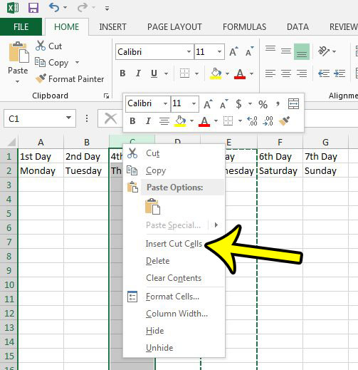 how to move a column in excel 2013
