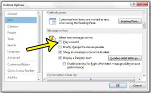 how to turn off the new email notification sound in outlook 2013