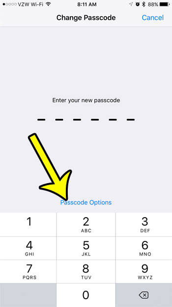 tap the passcode options button