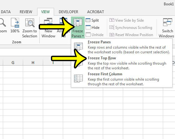 how to keep the top row visible in Excel 2013