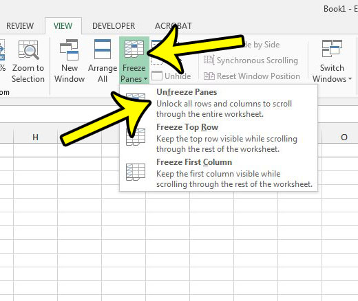 how to remove the top row from the top of the screen in Excel