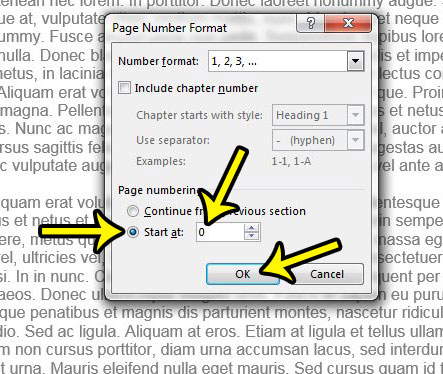 change the first page number from 2 to 1 in word 2013