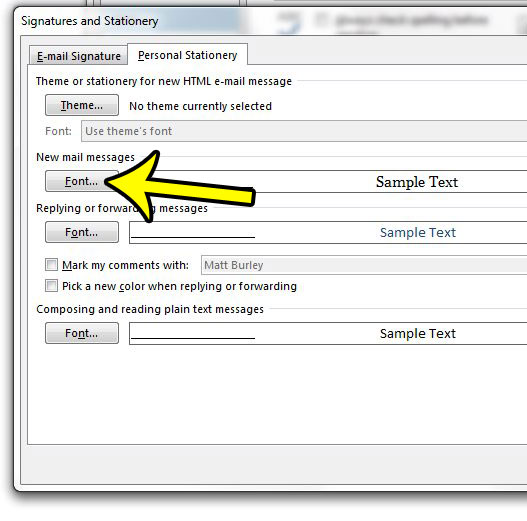 how to set a new default font in outlook 2013