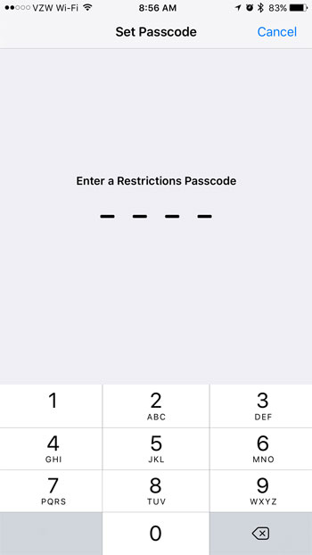 creating a restrictions passcode on an iphone