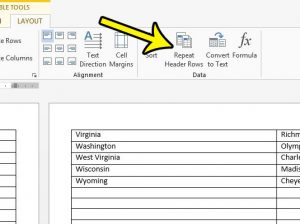 repeat header row in word 2013 table