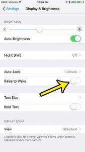 how to disable raise to wake on an iphone 7