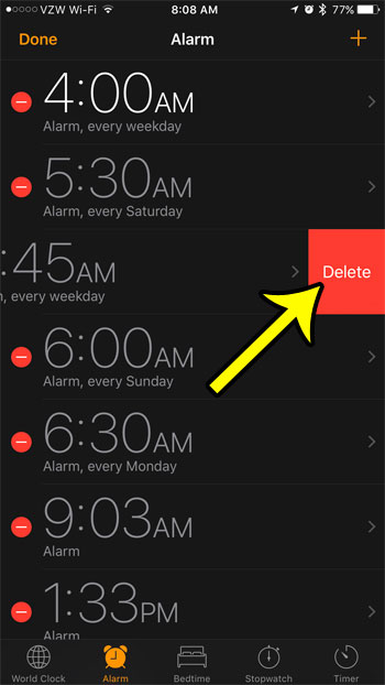 how to delete an alarm on an iphone 7