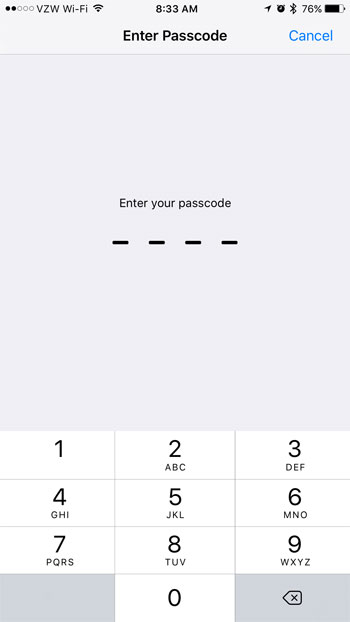 enter iphone device passcode