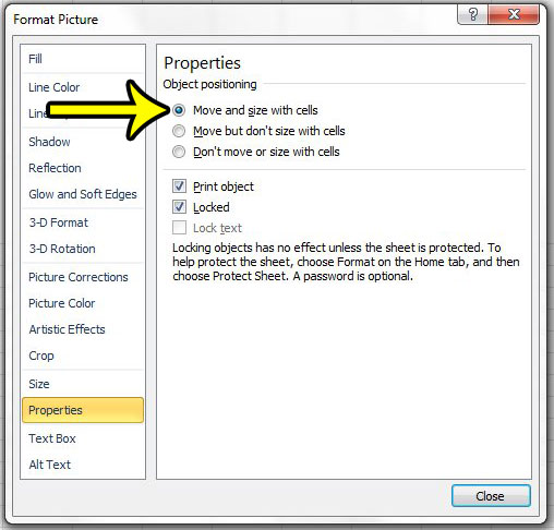 how to lock an image to a cell in excel 2010