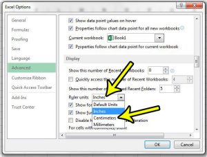 how to change inches to centimeters on excel 2013 ruler