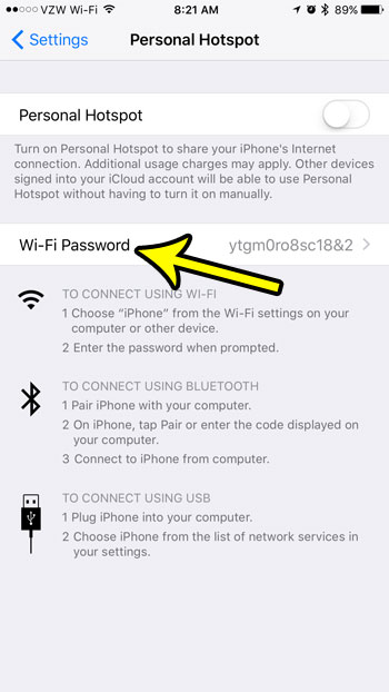 how to edit the personal hotspot password on an iphone