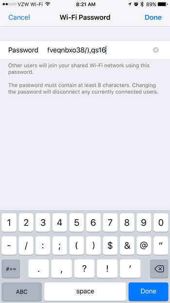 how to change the personal hotspot password on an iphone 7