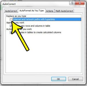 how to disable automatic hyperlinks in excel 2013