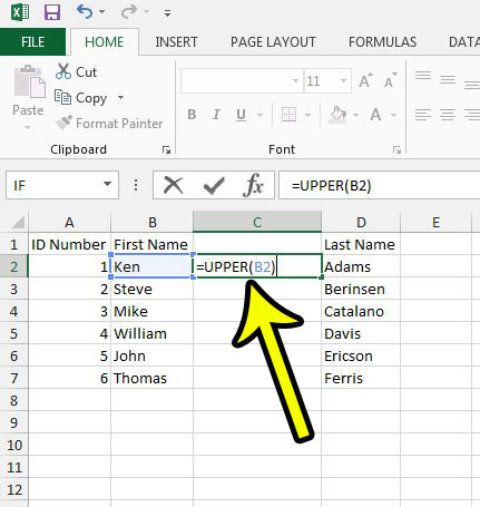 how to make all text uppercase in excel 2013