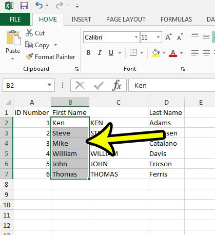 make everything uppercase in excel 2013