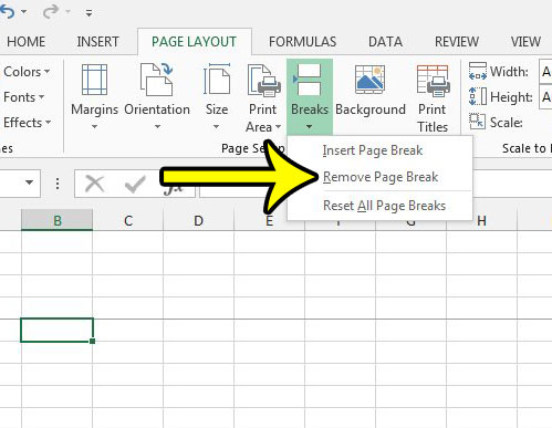 how to remove a page break in excel 2013