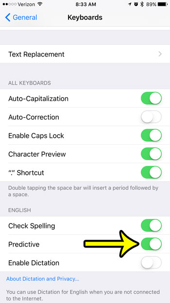 how to enable word suggestions on the iphone 7