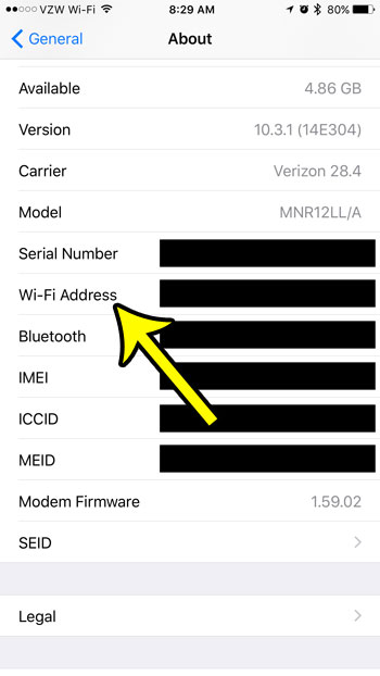 how to find the mac address on an iphone 7