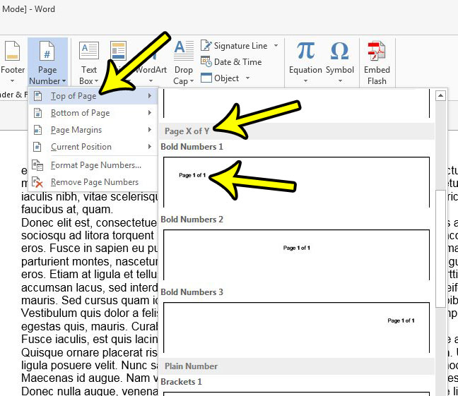 microsoft word for mac page numer 1 second page