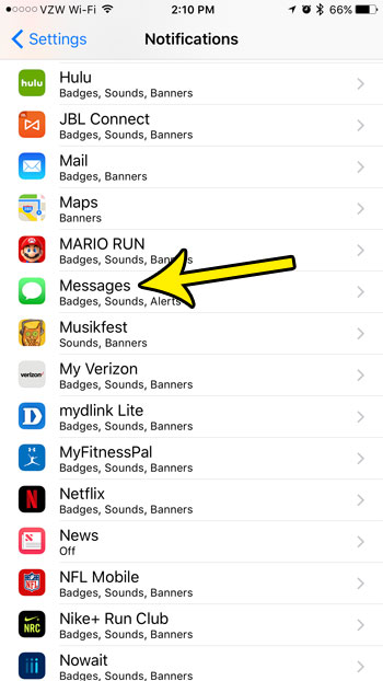 open the iphone messages notification menu