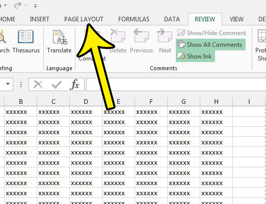 click the excel 2013 page layout tab