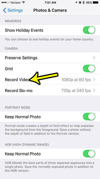 change video recording settings on iphone 7