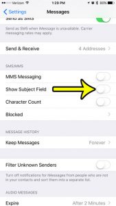 how to remove the subject field from text messages on iphone 7