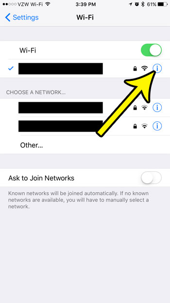 tap the info button next to the network name