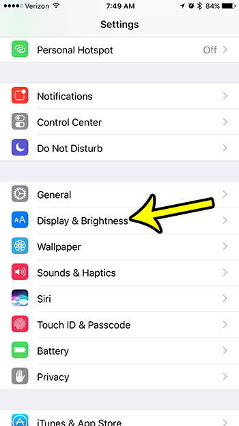 how to open display and brightness menu on iphone 7