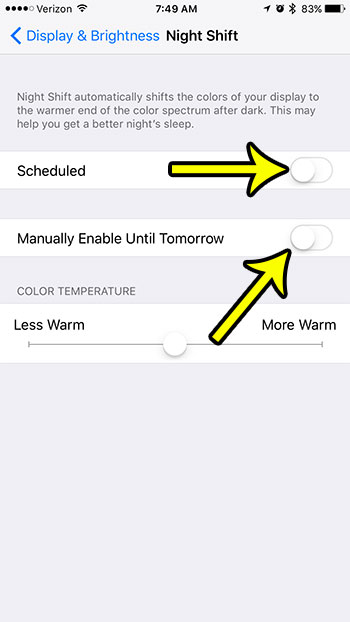 how to turn off night shift mode on iphone