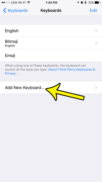 tap the add new keyboard button