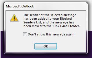 Føj nogen til blokeret afsenderliste i outlook