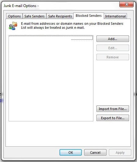 manage the outlook 2013 blocked sender list