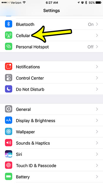 iphone cellular menu
