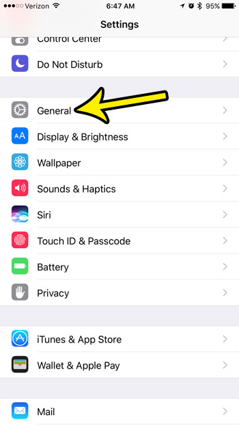 open the iphone general menu