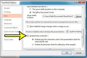 how to embed fonts into the file in powerpoint 2013