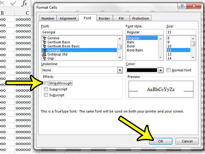 how to remove strikethrough in excel 2013