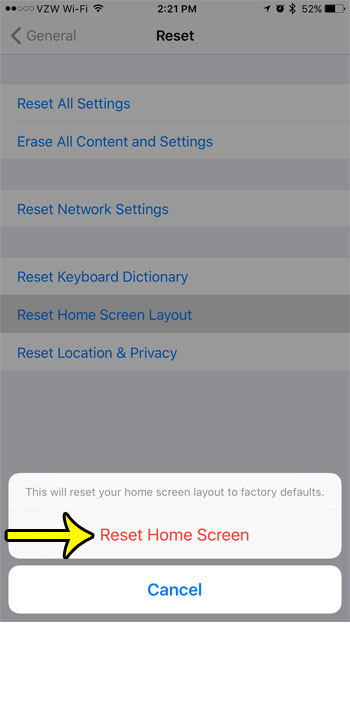 how to reset the home screen layout on an iphone 7