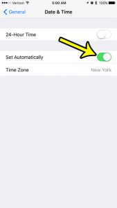 automatic time and date on the iphone 7