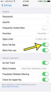 how to show the tab bar in safari on iphone 7