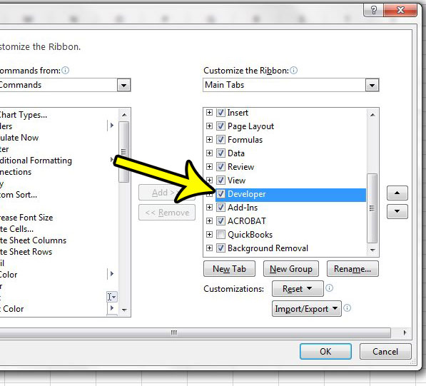 how to show the developer tab in excel 2013