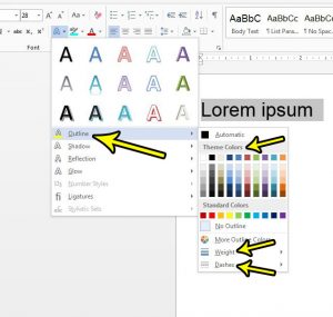 how to add an outline to text in word 2013