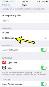 how to switch from miles to kilometers in apple maps on iphone 7