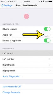 how to disable touch id for apple pay on iphone 7