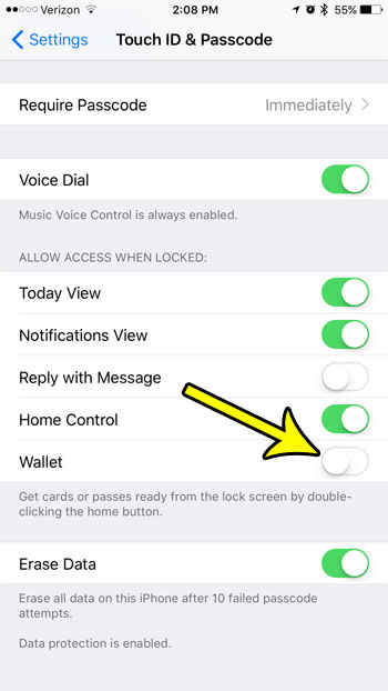 how to disable wallet on the iphone lock screen